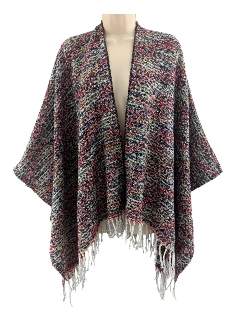 Soft Knit Blanket Shawl Trim Fringe Ruana Wrap Poncho Sweater OS Fall Winter